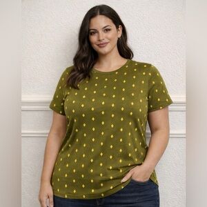 Studio 1886 Olive and Yellow Patterned Women's Tee 3X NWOT
